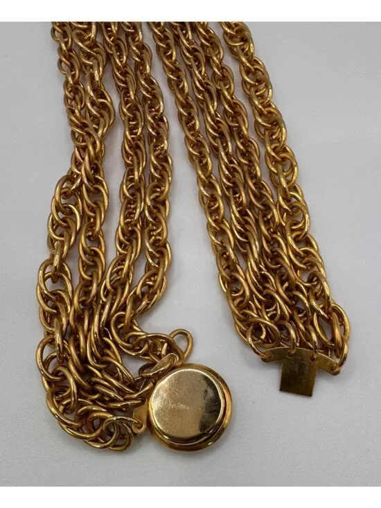 Vintage Gold Tone Multi 4 Strand Chain Necklace Heavy Layered Statement - Picture 6 of 7